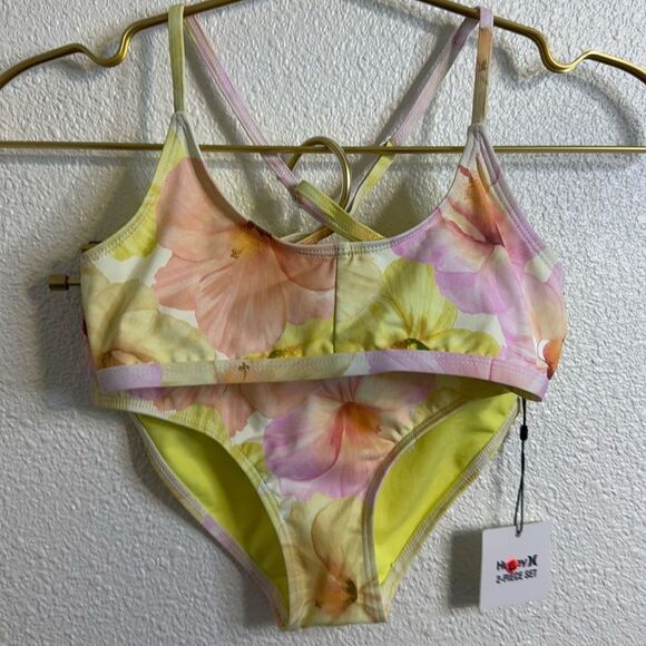 NWT- Hurley- GIRLS' CARISSA MOORE BIKINI-ALOHA HIBISCUS PRINT- Girls medium - Picture 3 of 9